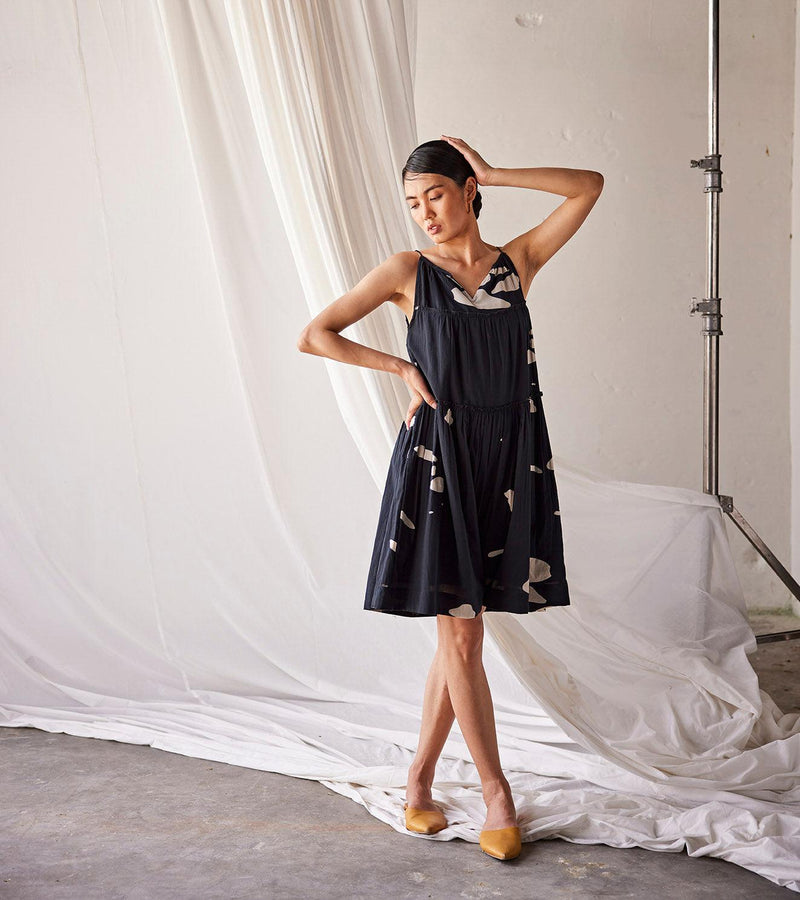 Summers Night Midi Dress cotton dress by Khara Kapas in black for women Worldwide