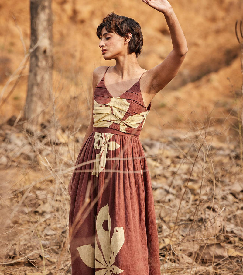 Mystique Dress cotton dress by Khara Kapas in brown for women Worldwide