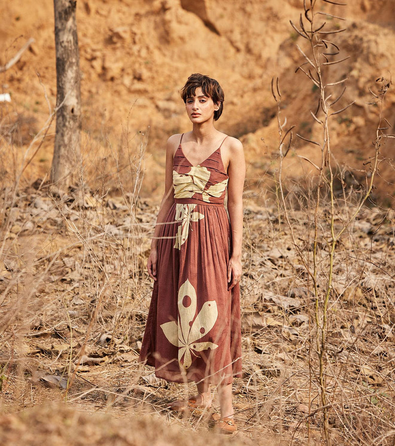 Mystique Dress cotton dress by Khara Kapas in brown for women Worldwide