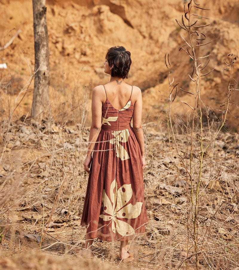 Mystique Dress cotton dress by Khara Kapas in brown for women Worldwide