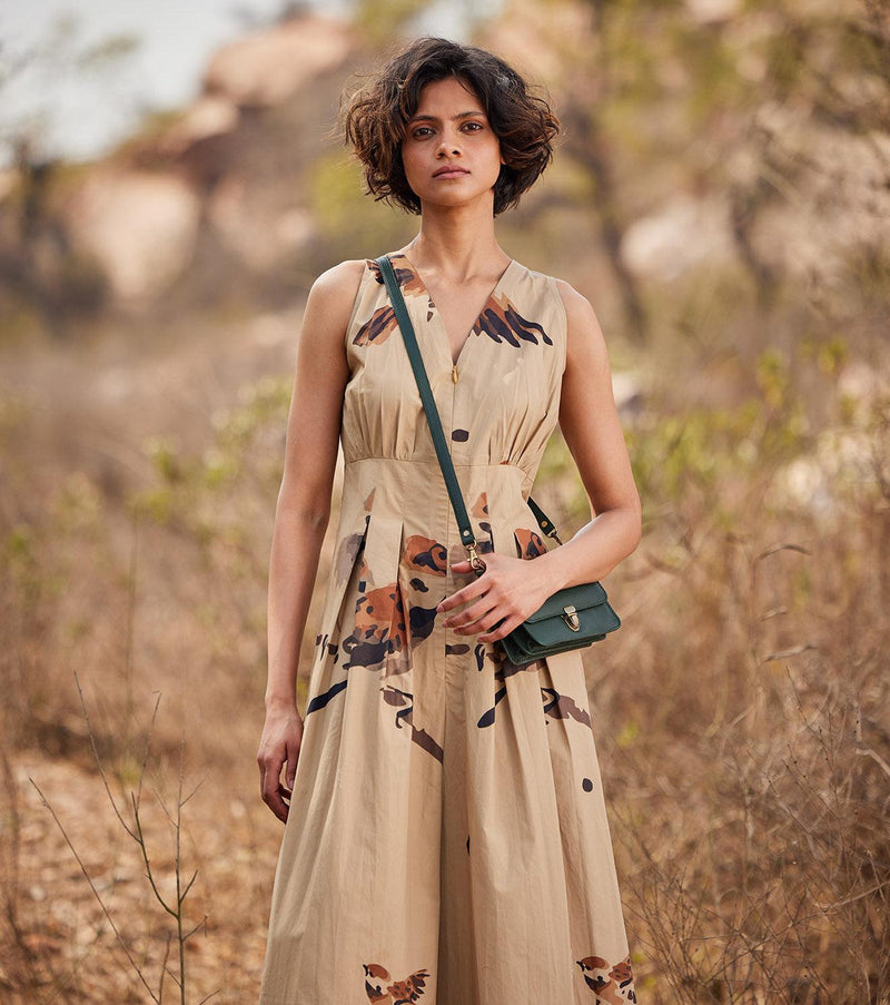 Mithi Jumpsuit cotton jumpsuit by Khara Kapas in beige for women Worldwide