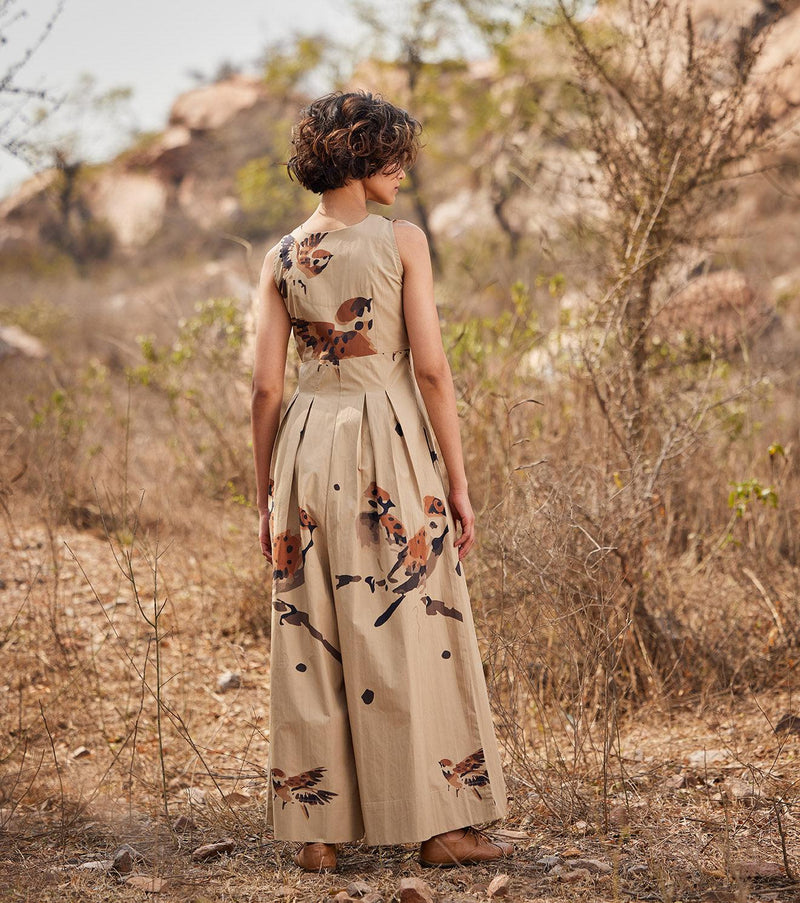 Mithi Jumpsuit cotton jumpsuit by Khara Kapas in beige for women Worldwide