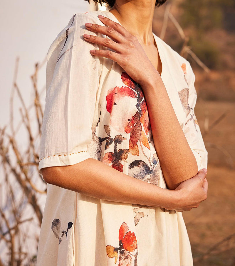 Surfinia floral midi dress by Khara Kapas in red for women Worldwide