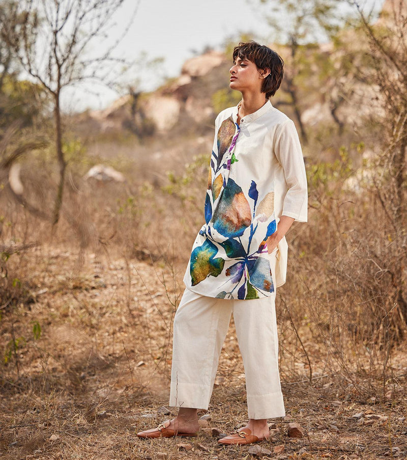 Vann Wide Pants cotton pant/trouser by Khara Kapas in off white for women Worldwide