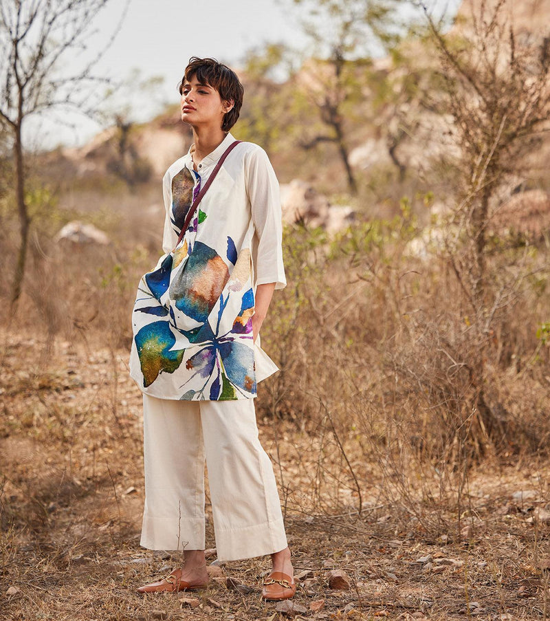 Vann Wide Pants cotton pant/trouser by Khara Kapas in off white for women Worldwide