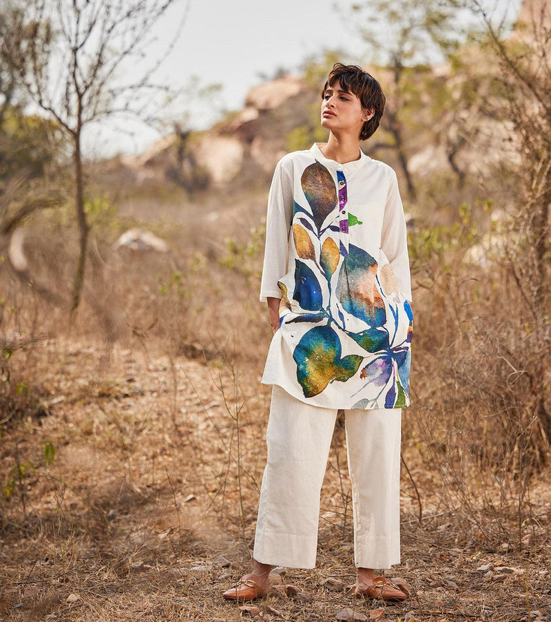 Vann Wide Pants cotton pant/trouser by Khara Kapas in off white for women Worldwide