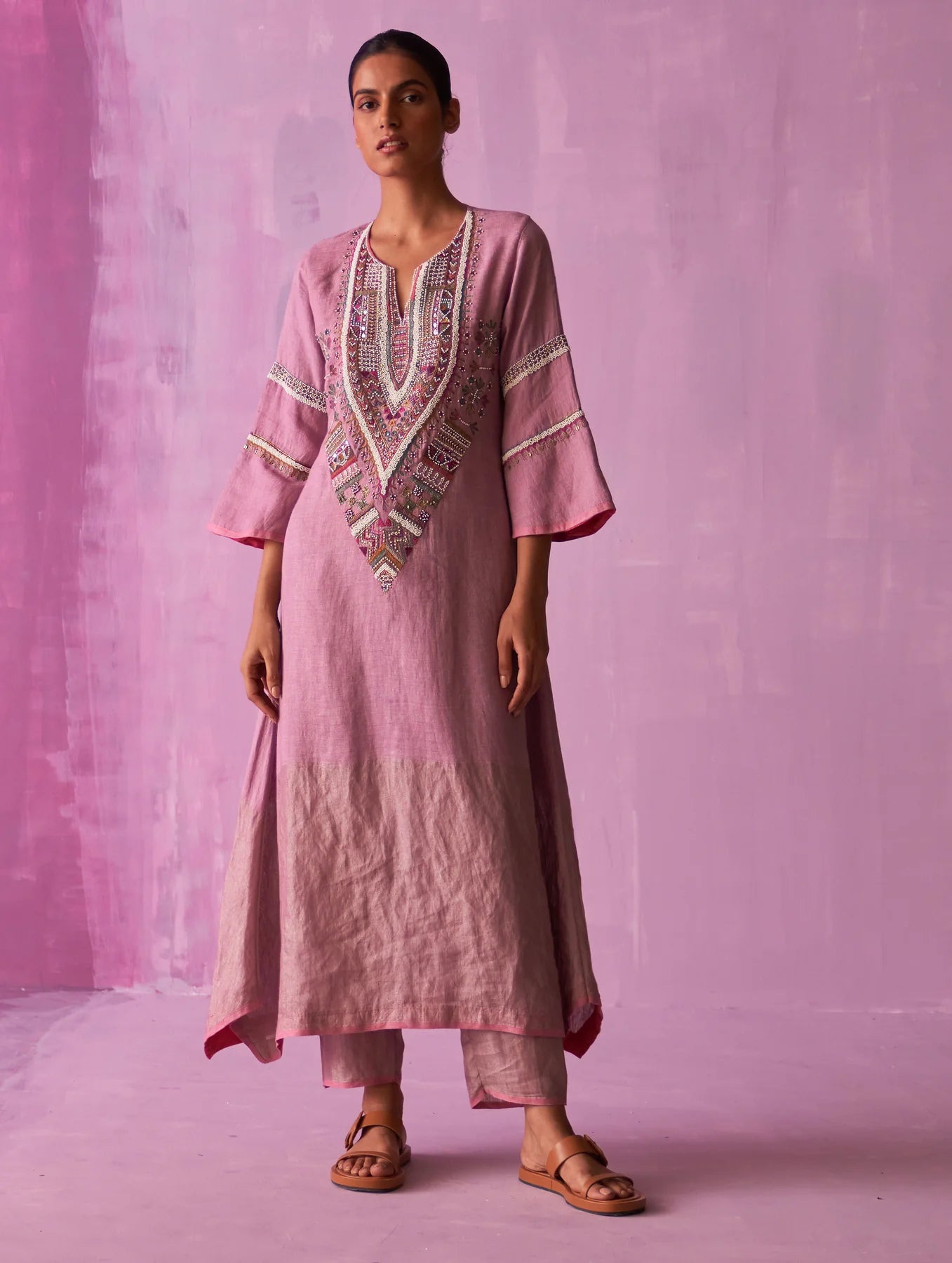 Afra Hand-Embroidered Kurta Set - Lavender