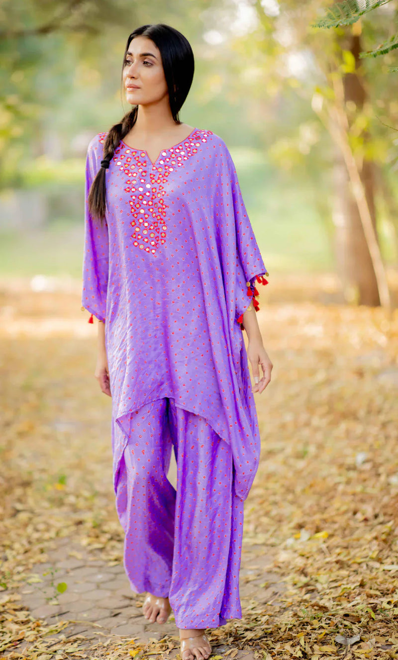 KAFTAN MIRROR SET-LAVENDER silk by Dyelogue for women Worldwide