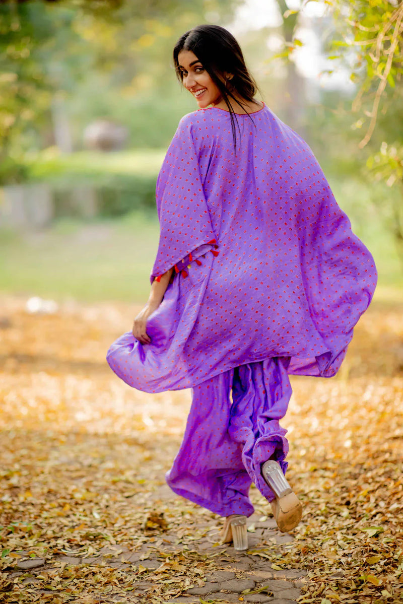 MIRROR KAFTAN SET-LAVENDER silk by Dyelogue for women Worldwide