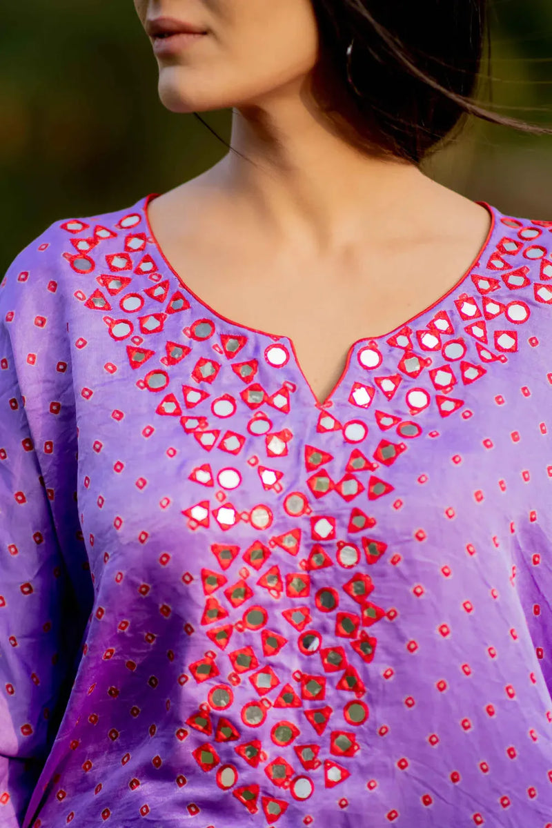 KAFTAN MIRROR SET-LAVENDER silk by Dyelogue for women Worldwide