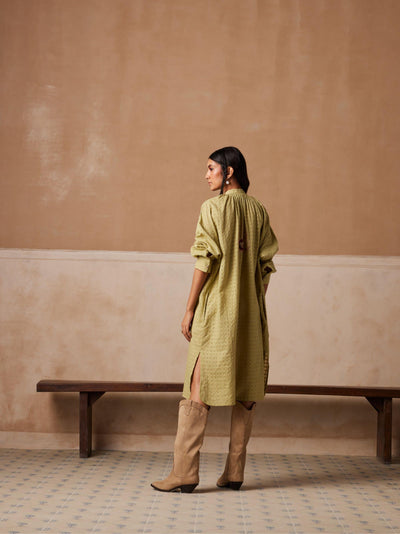 Kaftan Shirt Dress-Lime green