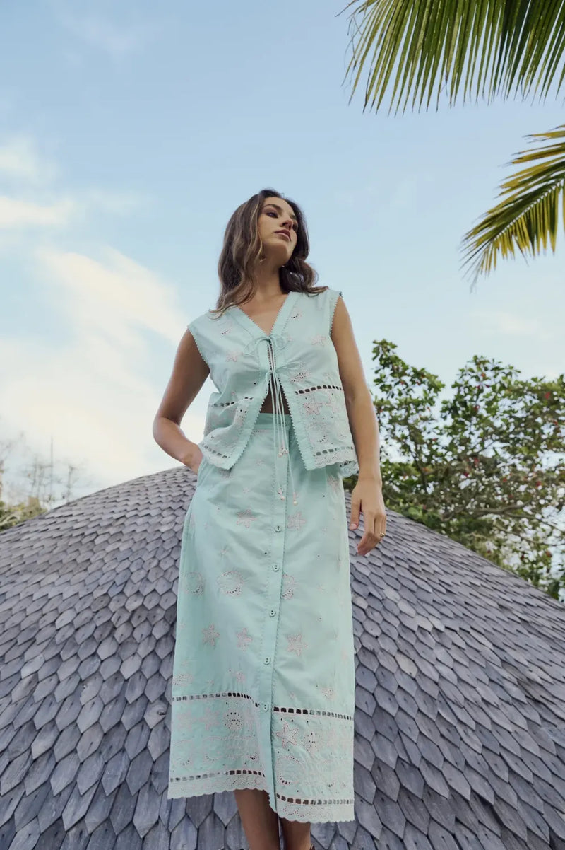 Kaia Skirt - Aqua poplin by NOIB for women Worldwide