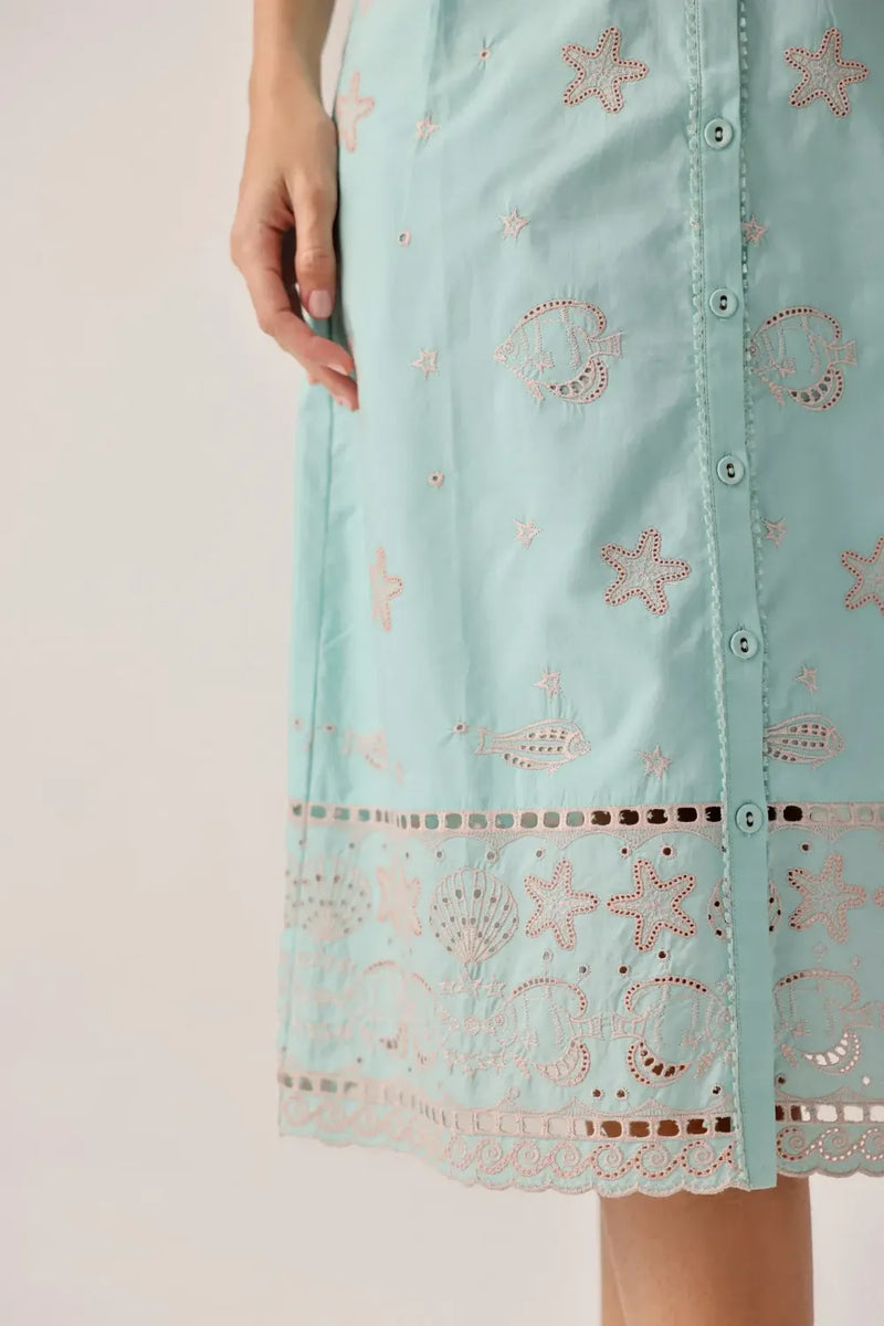 Kaia Skirt - Aqua poplin by NOIB for women Worldwide