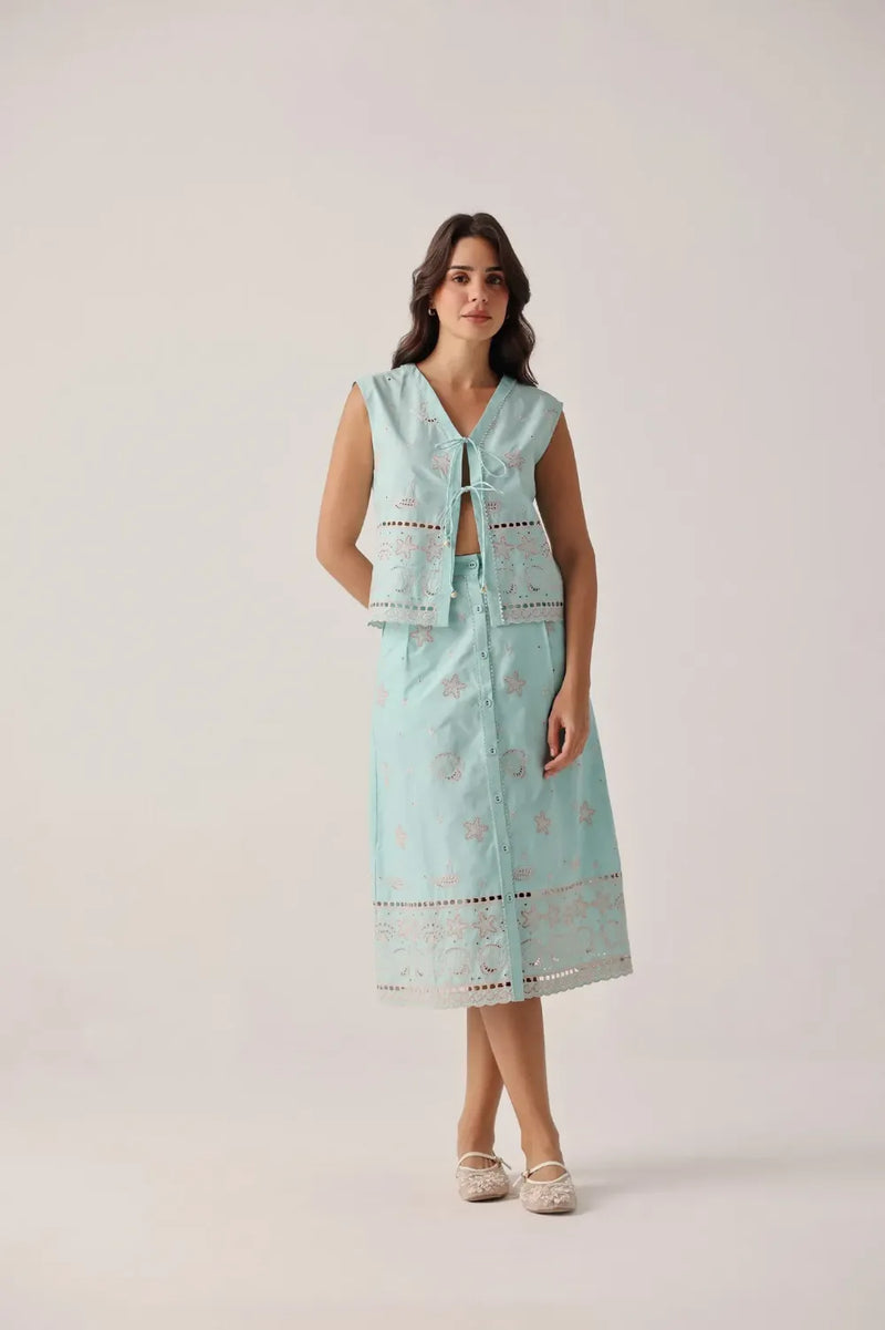 Kaia Skirt - Aqua poplin by NOIB for women Worldwide