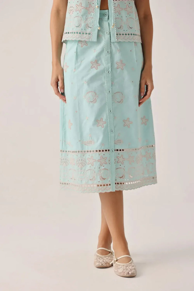 Kaia Skirt - Aqua poplin by NOIB for women Worldwide