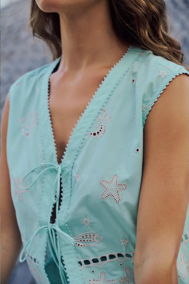 Kaia Top - Aqua poplin by NOIB for women Worldwide