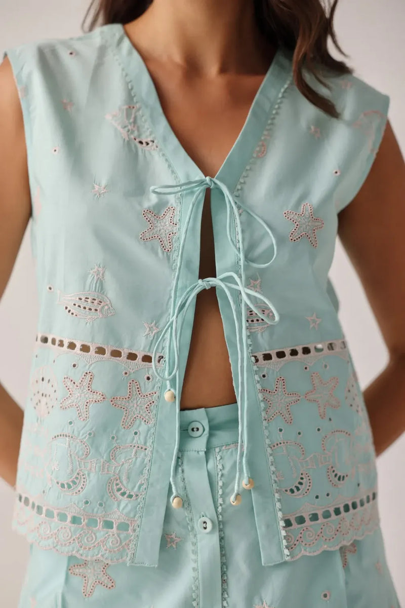 Kaia Top - Aqua poplin by NOIB for women Worldwide