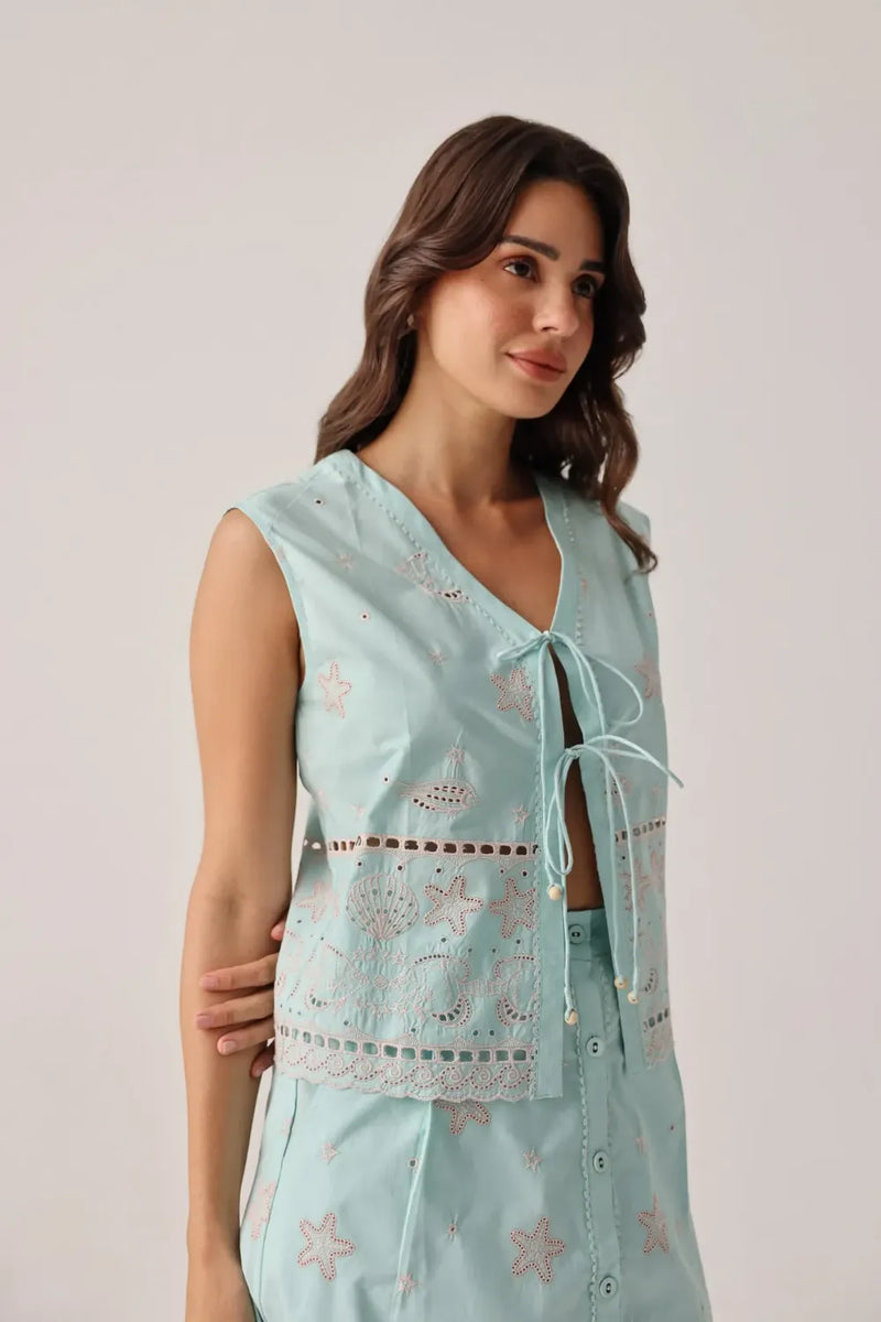 Kaia Top - Aqua poplin by NOIB for women Worldwide