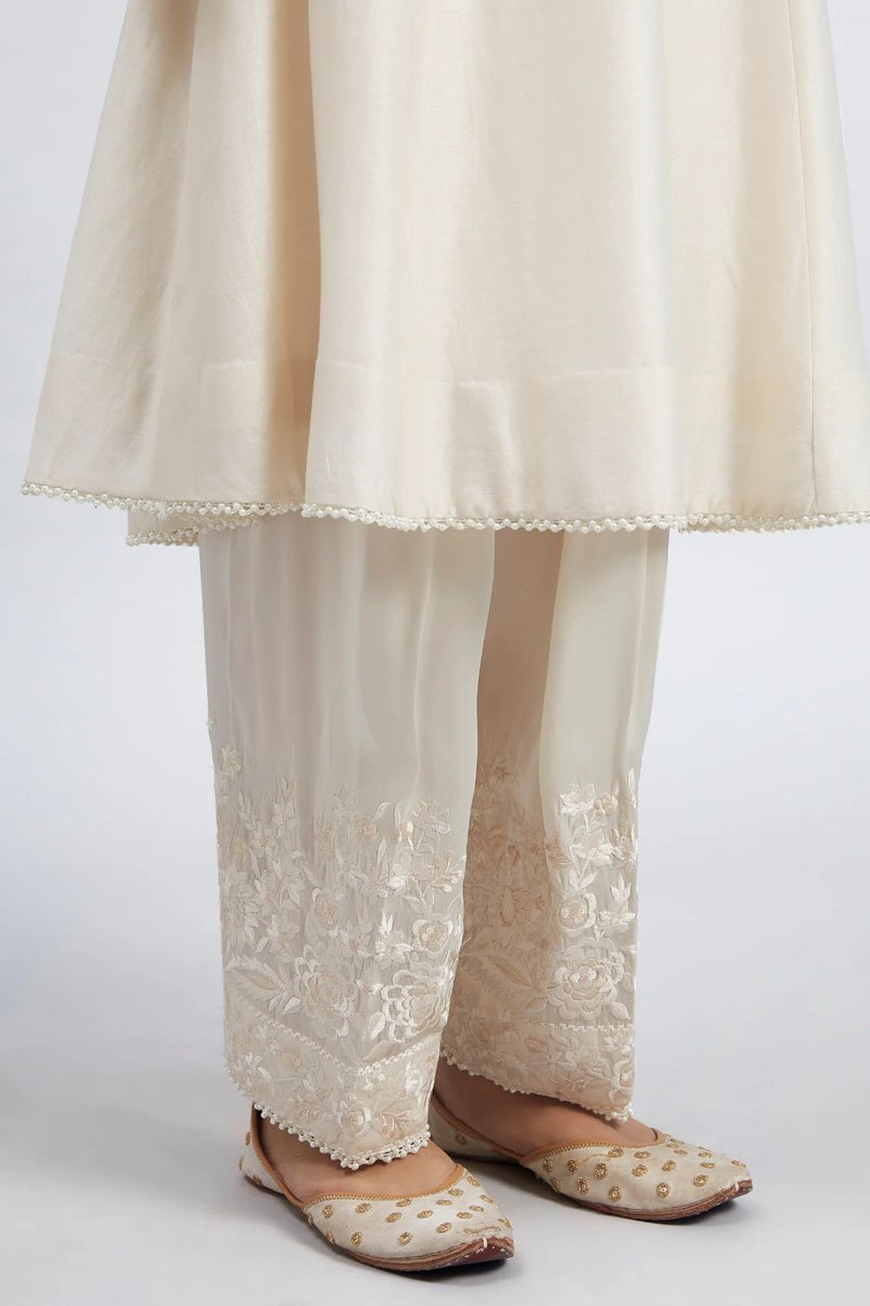 Kaina A-line short kurta with salwar and dupatta-Daisy Ivory silk by SHEETAL BATRA in ivory color for women Worldwide