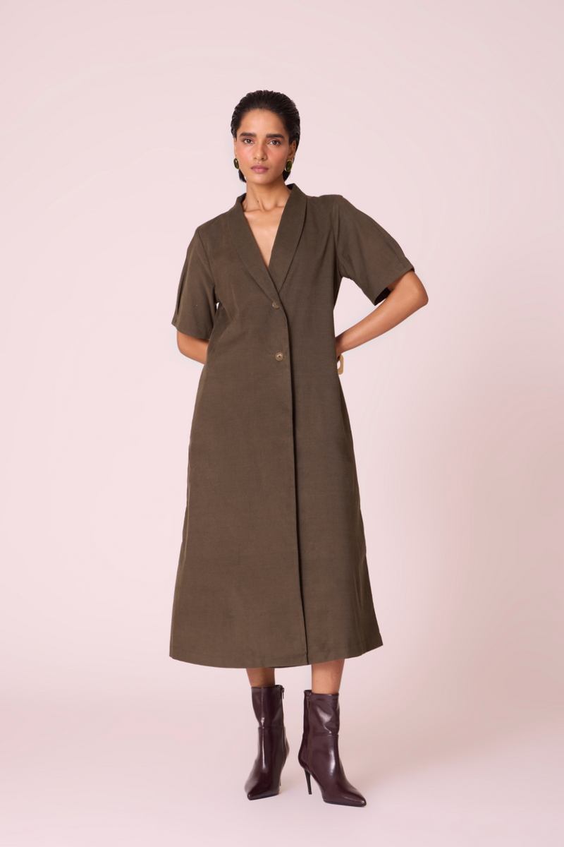 Kamen Olive Needlecord Wrap Dress cotton by The Summer House in olive color for women Worldwide