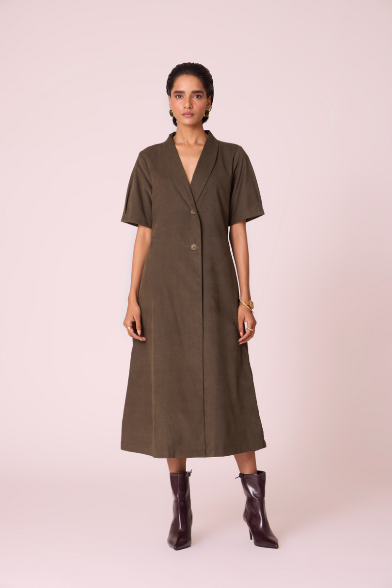 Kamen Olive Needlecord Wrap Dress cotton by The Summer House in olive color for women Worldwide