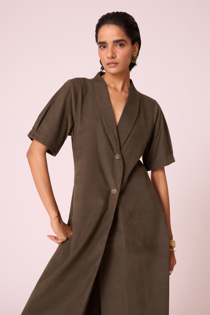 Kamen Olive Needlecord Wrap Dress cotton by The Summer House in olive color for women Worldwide