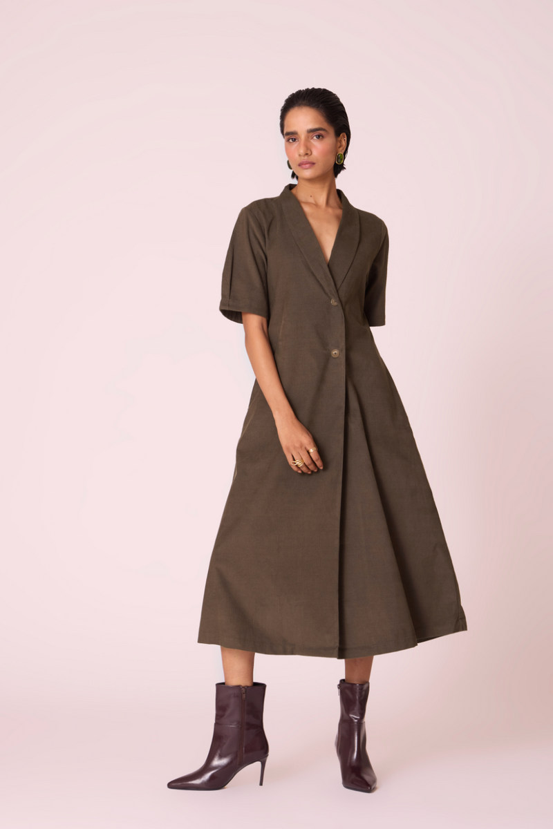 Kamen Olive Needlecord Wrap Dress cotton by The Summer House in olive color for women Worldwide