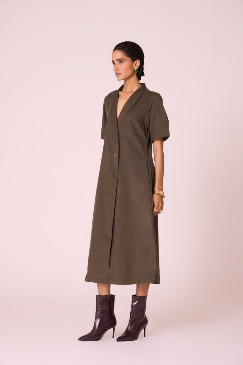 Kamen Olive Needlecord Wrap Dress cotton by The Summer House in olive color for women Worldwide