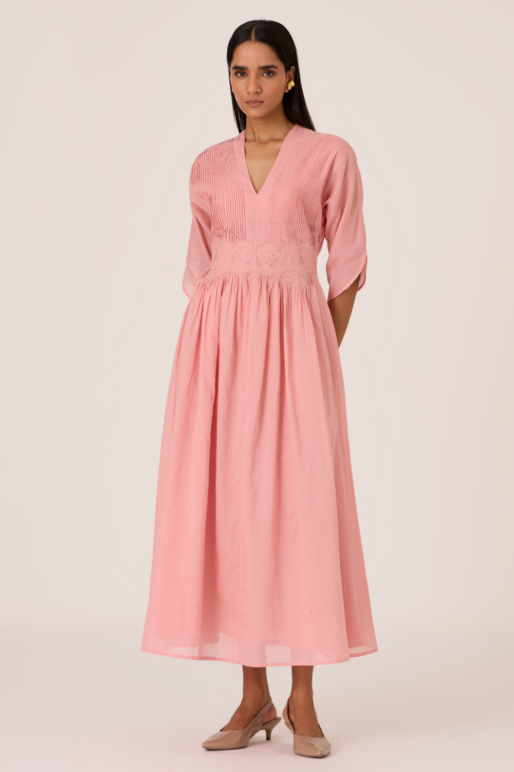 Kamil Pink Embroidered Maxi Dress