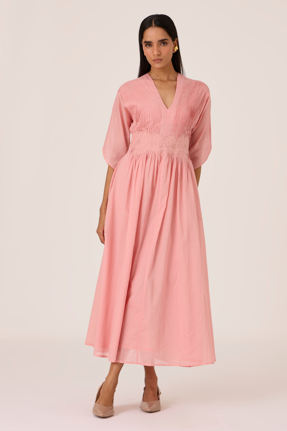 Kamil Pink Embroidered Maxi Dress