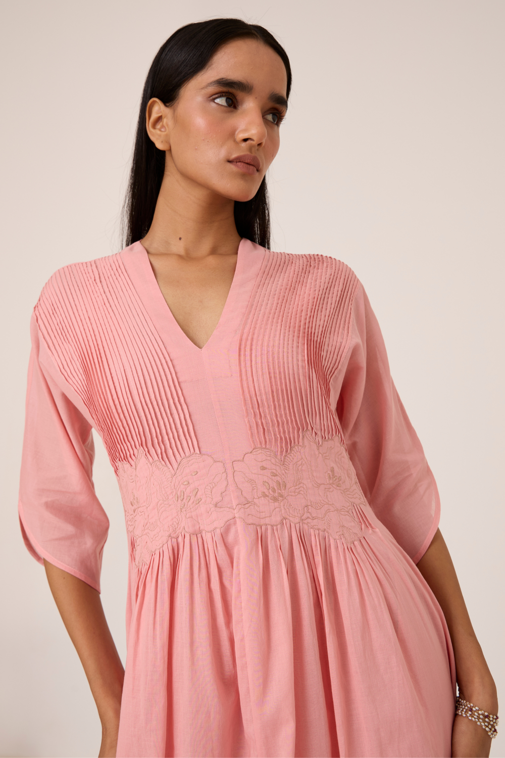 Kamil Pink Embroidered Maxi Dress