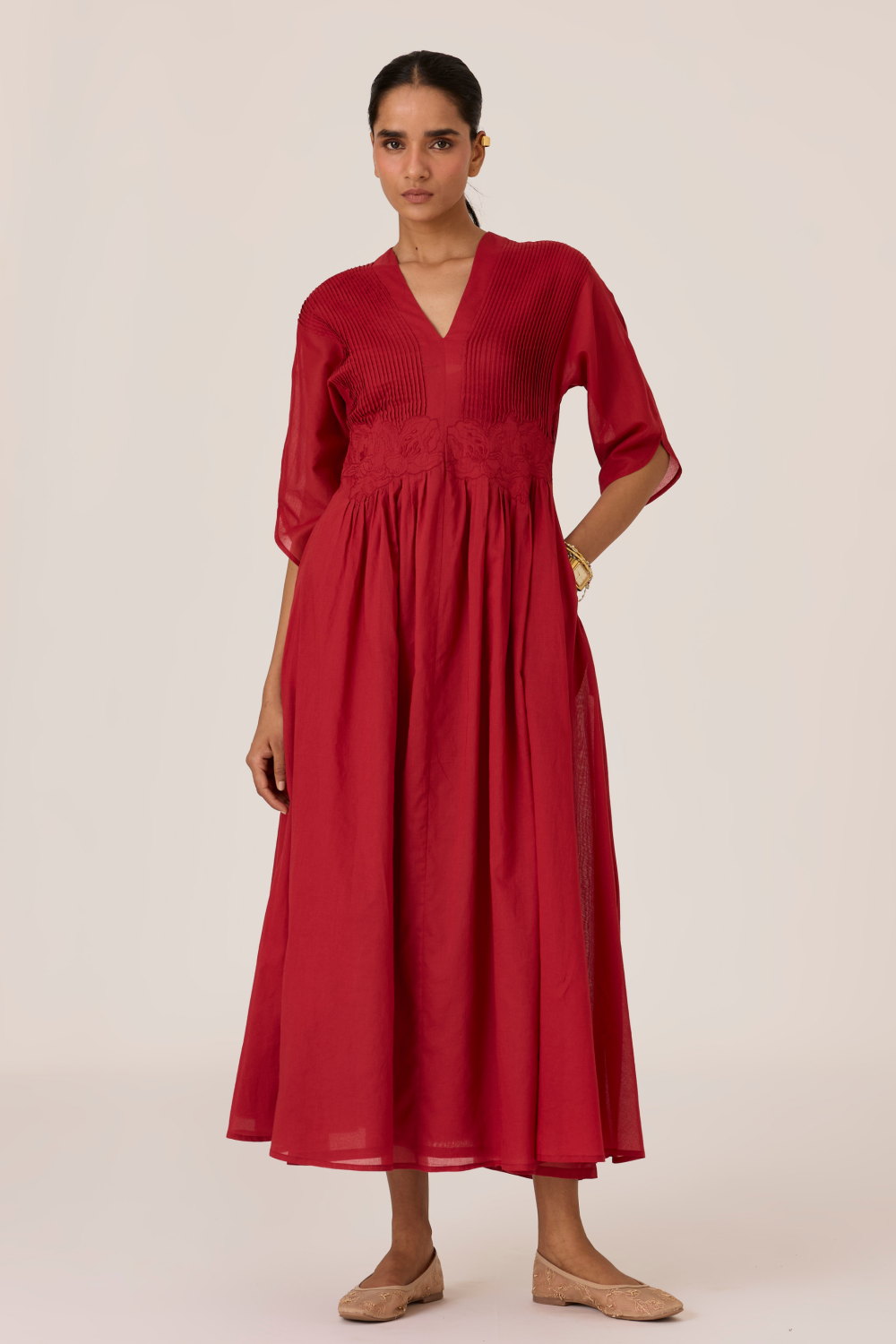 Kamil Scarlet Embroidered Maxi Dress