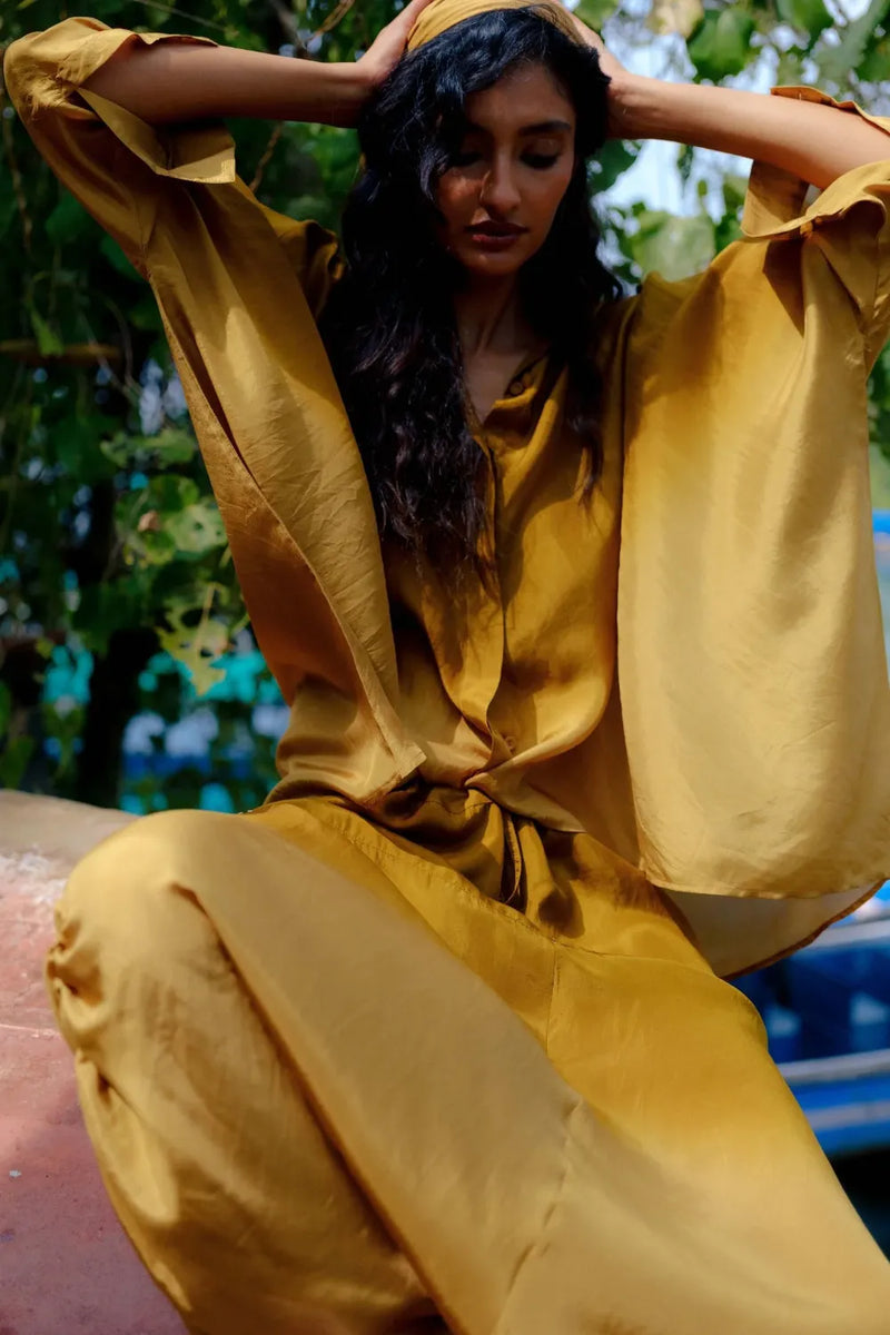 Kanan Silk Dhoti Set silk by Ituvana in mustard color for women Worldwide