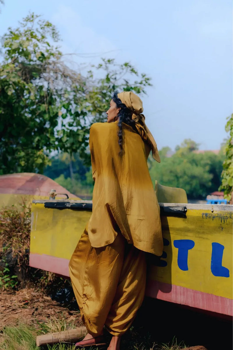 Kanan Silk Dhoti Set silk by Ituvana in mustard color for women Worldwide