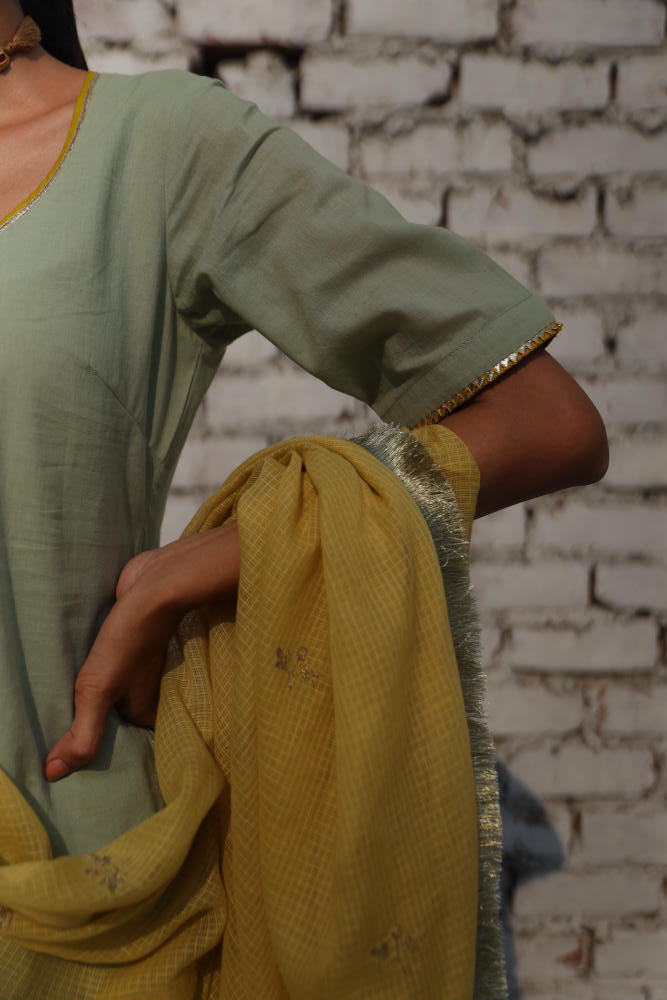 Kashish sharara set cotton Kurta/Kurta Sets by Khara Kapas in green for women Worldwide