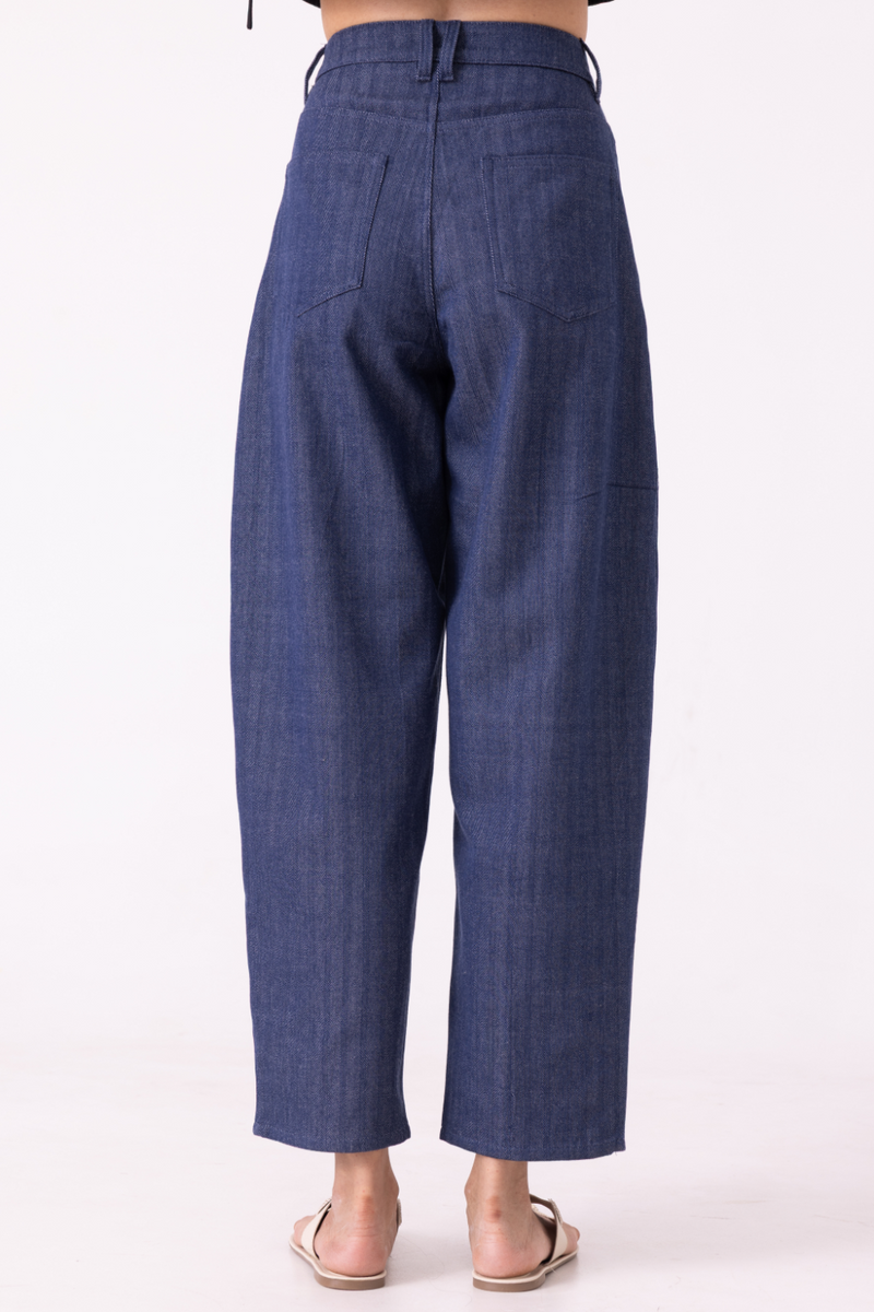 Katniss Blue Handwoven Denim Barrel Pants cotton by The Summer House for women Worldwide