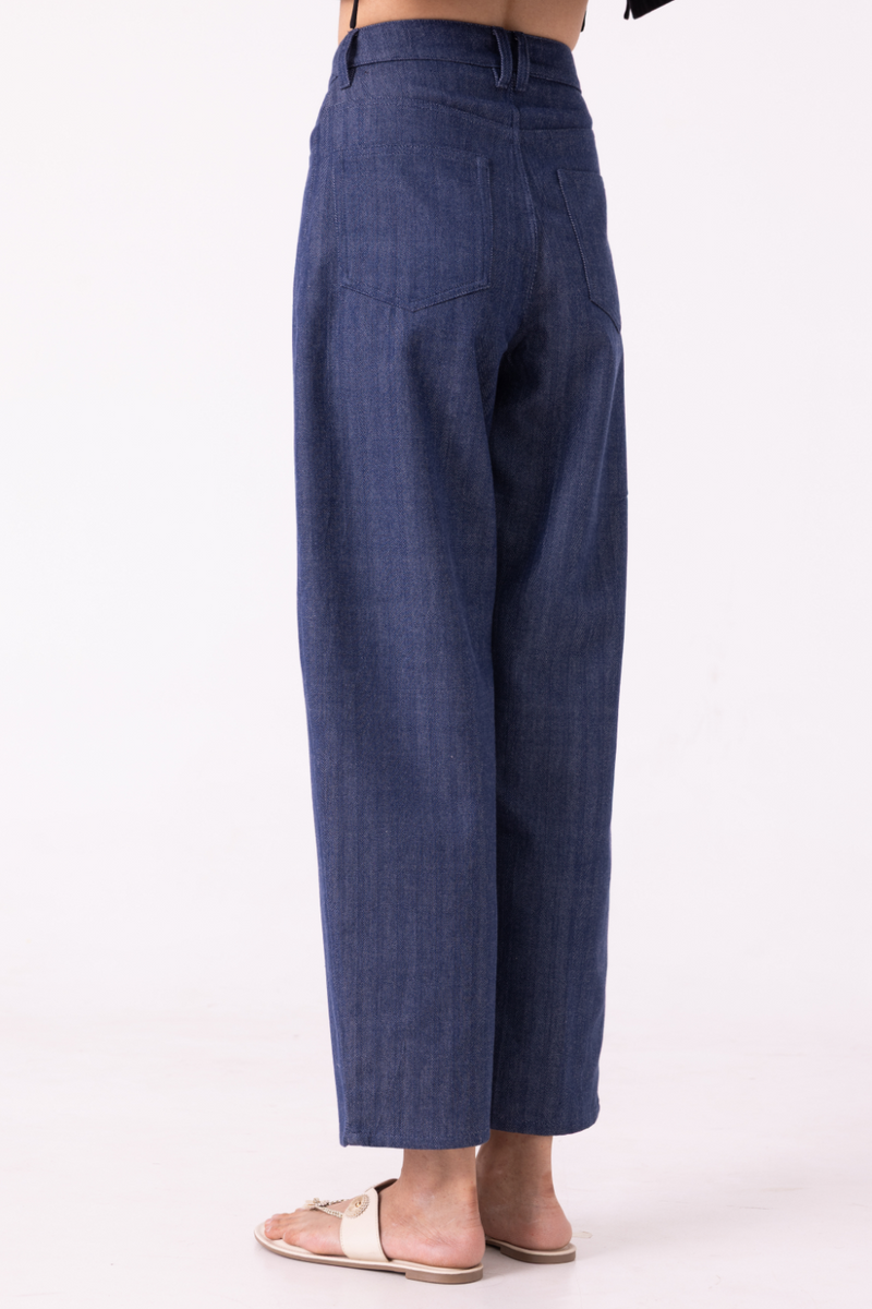 Katniss Blue Handwoven Denim Barrel Pants cotton by The Summer House for women Worldwide