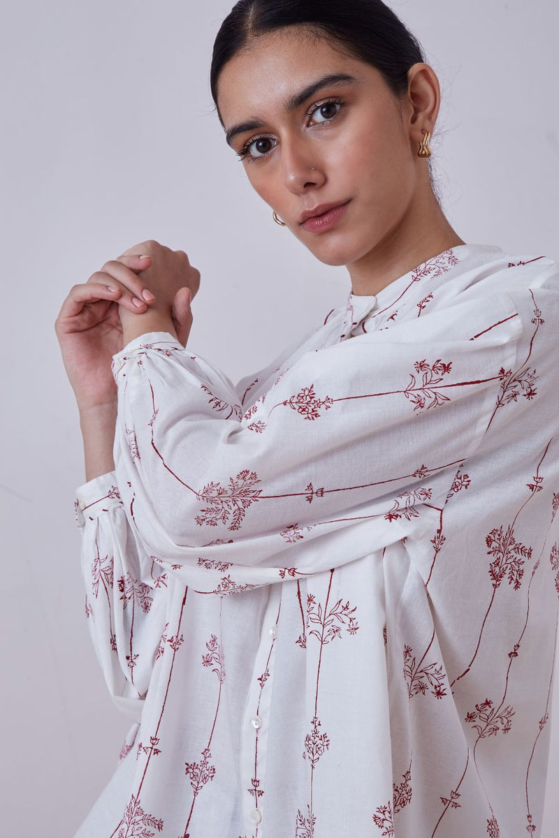 Kesar Red Hand Printed Top cotton cambric top/shirt by The Summer House for women Worldwide