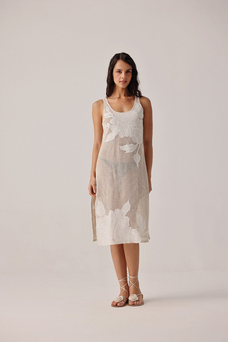 Keya Coverup-Ecru crochet resort wear by NOIB in beige for women Worldwide