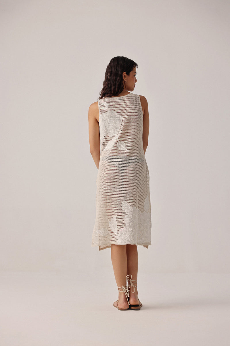 Keya Coverup-Ecru crochet resort wear by NOIB in beige for women Worldwide