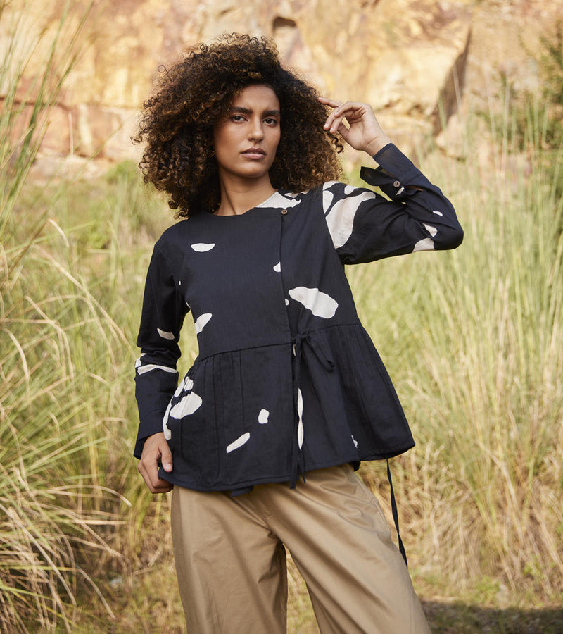 Droplet Blouse Top & Tunics by Khara Kapas in black for women Worldwide