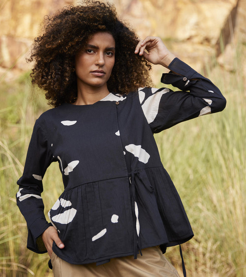 Droplet Blouse Top & Tunics by Khara Kapas in black for women Worldwide
