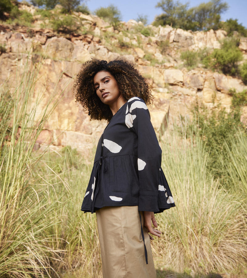 Droplet Blouse Top & Tunics by Khara Kapas in black for women Worldwide