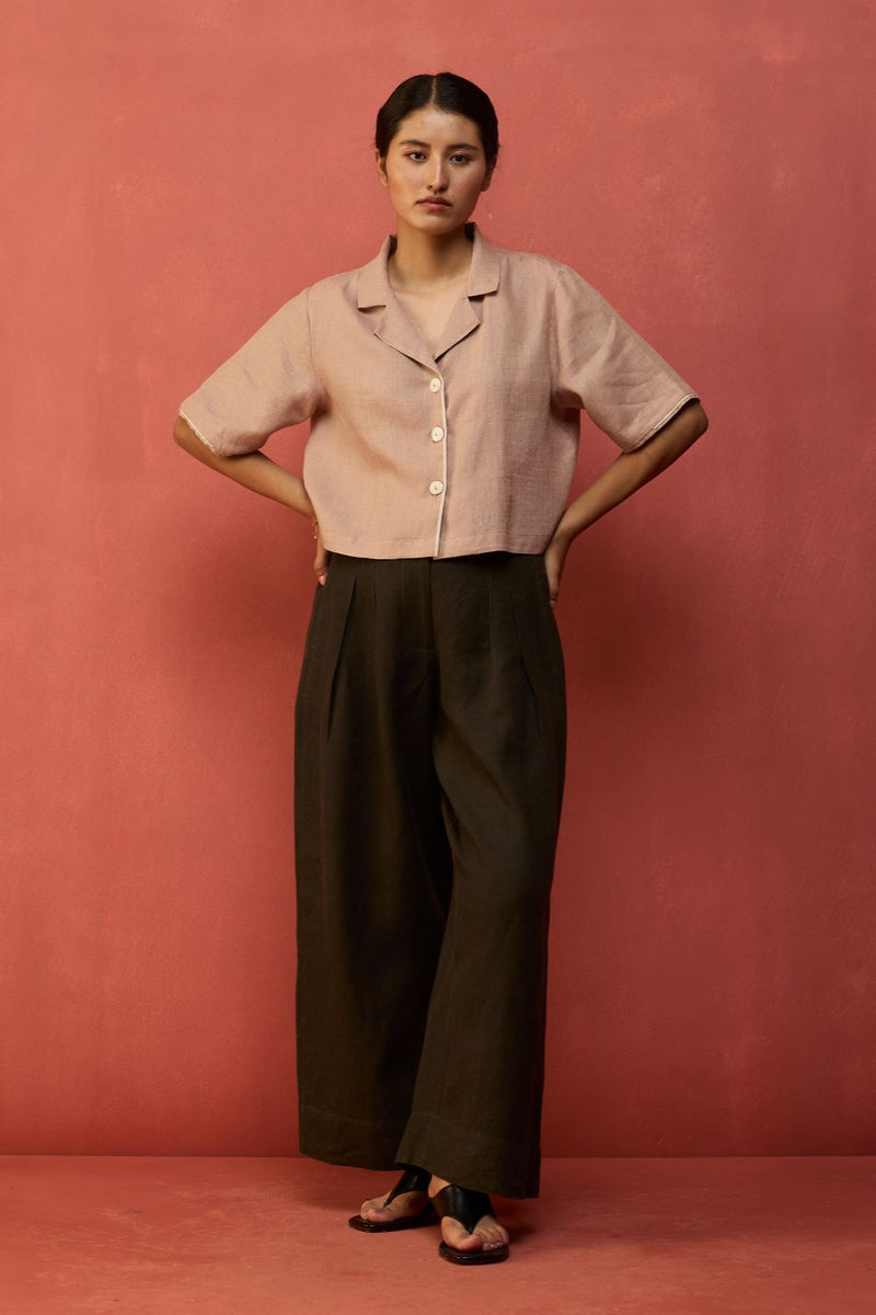Kiera Cuban Collar Linen Co-ord Set - Dusty Rose by Manan for Worldwide