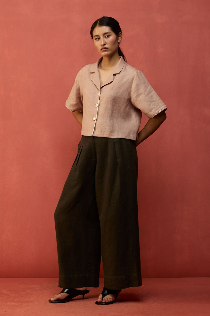 Kiera Cuban Collar Linen Co-ord Set - Dusty Rose by Manan for Worldwide