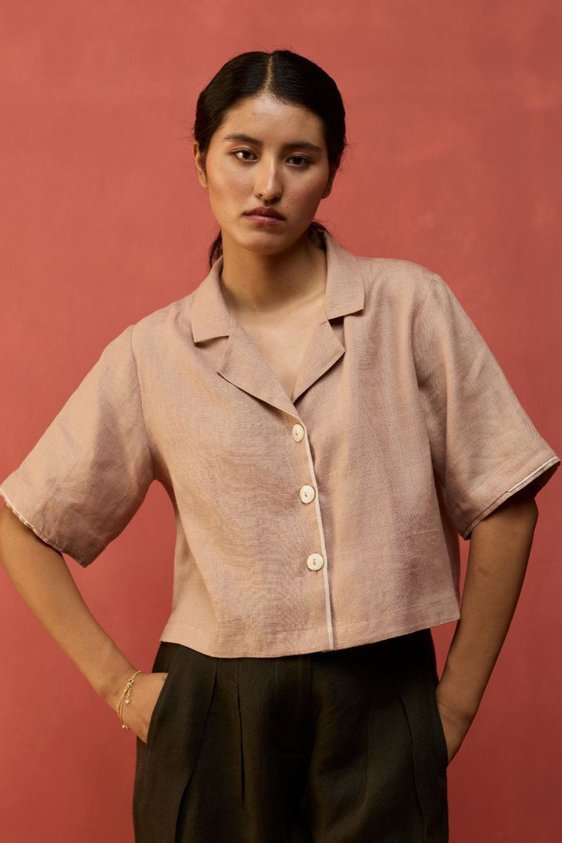 Kiera Cuban Collar Linen Co-ord Set - Dusty Rose by Manan for Worldwide