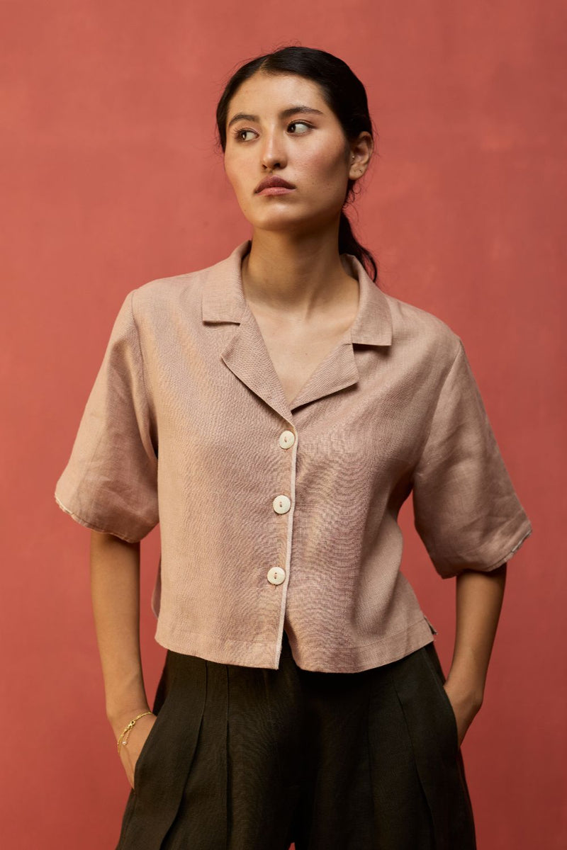 Kiera Cuban Collar Linen Co-ord Set - Dusty Rose by Manan for Worldwide