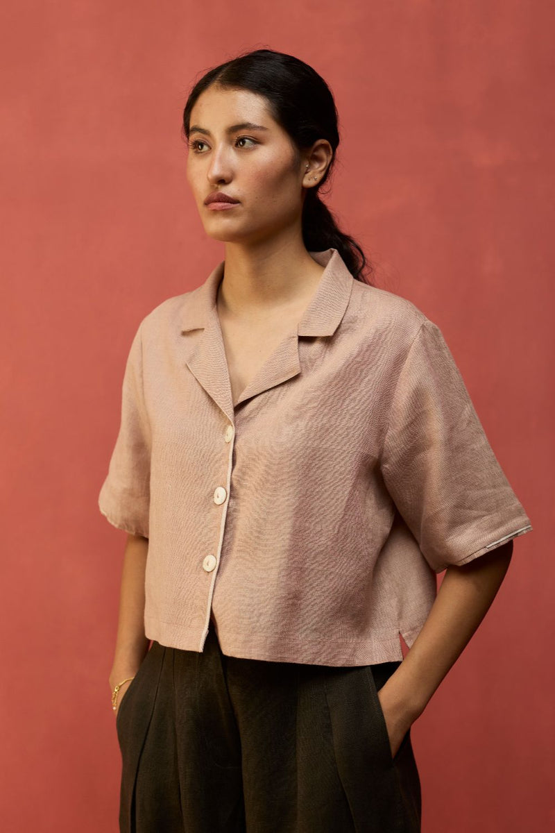 Kiera Cuban Collar Linen Co-ord Set - Dusty Rose by Manan for Worldwide