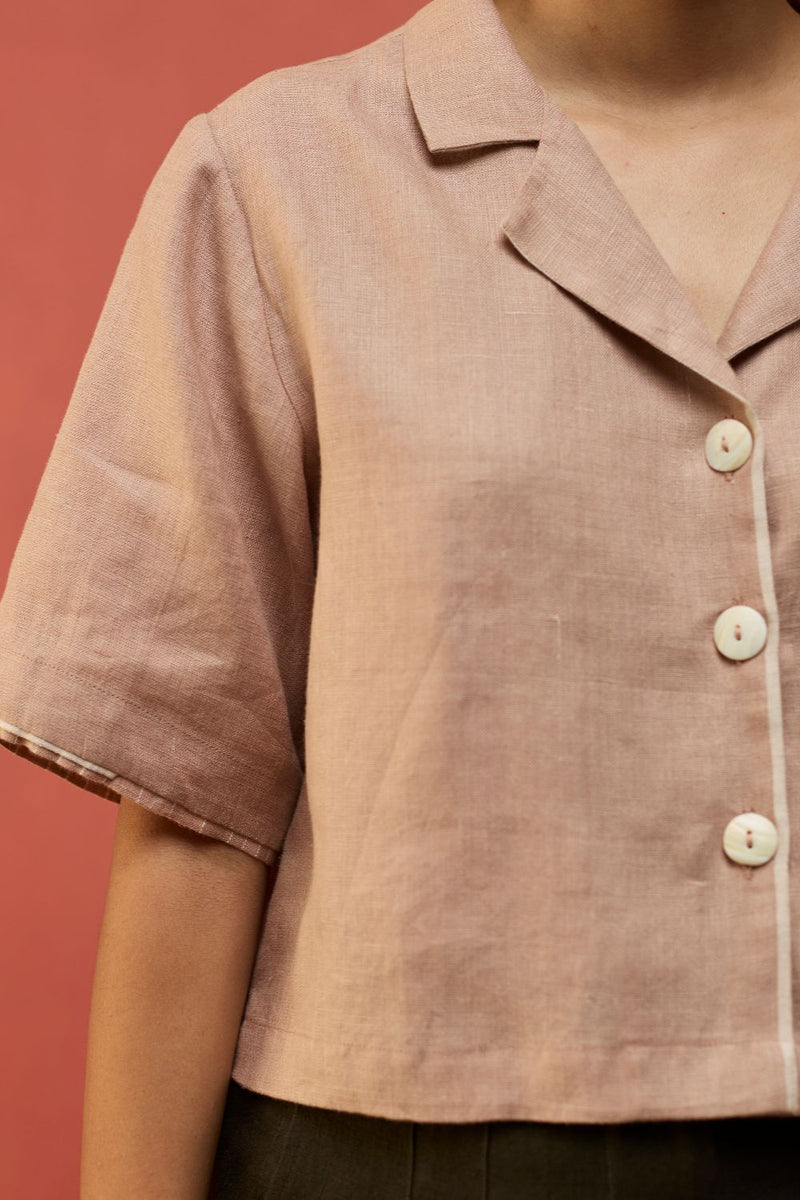Kiera Cuban Collar Linen Co-ord Set - Dusty Rose by Manan for Worldwide
