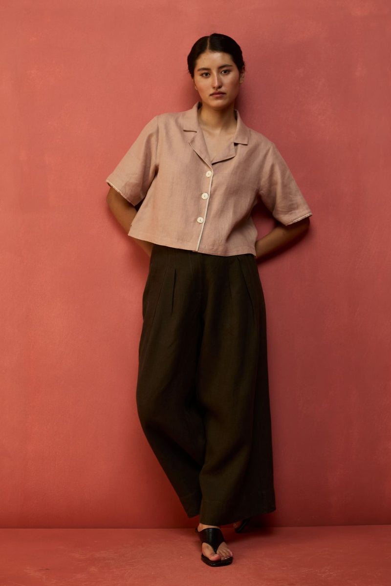 Kiera Cuban Collar Linen Co-ord Set - Dusty Rose by Manan for Worldwide